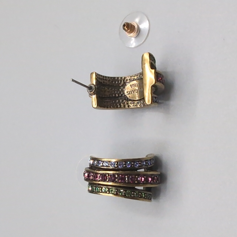 Heidi Daus| Gold Toned Multicolored Crystal Half Hoop Stud Earrings - Picture 6 of 10